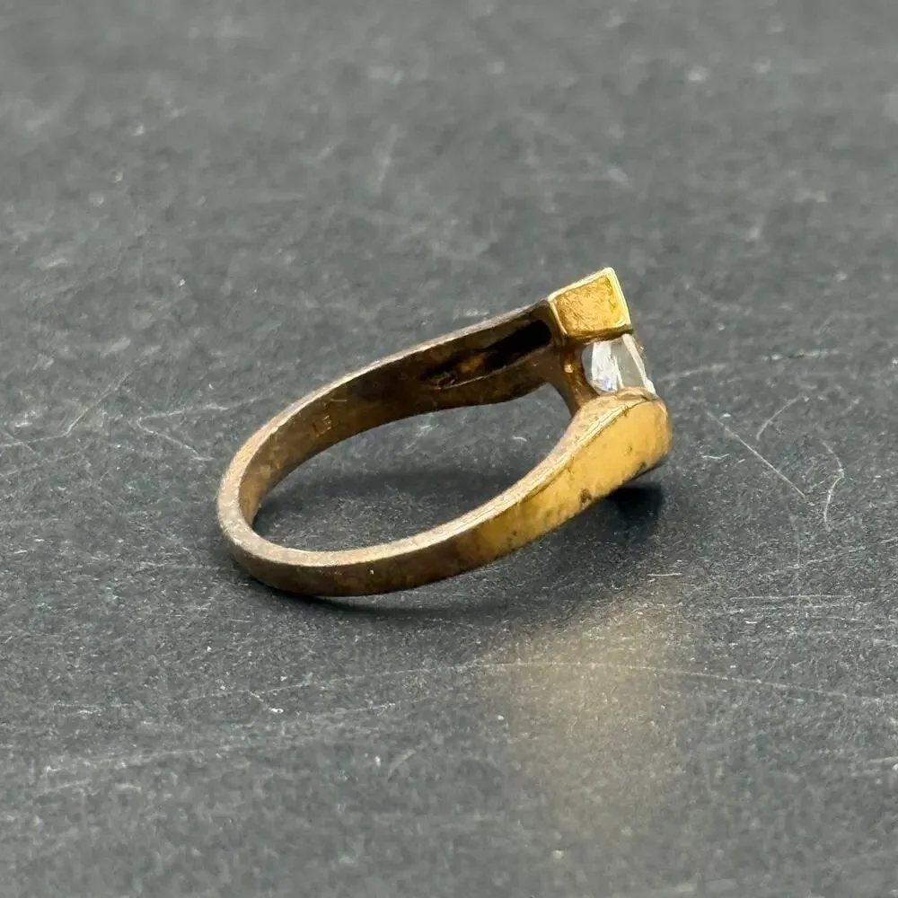Vintage Marquise Bypass Ring Central Stone Gold Tone